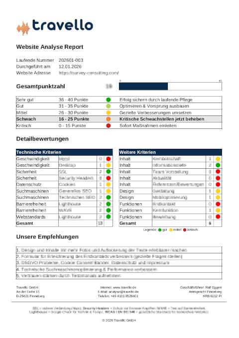 Auszug aus einer anonymisierten Website-Analyse
