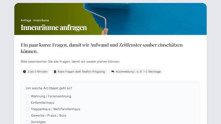 Geführter Anfrageweg mit klaren Fragen für eine bessere Einschätzung