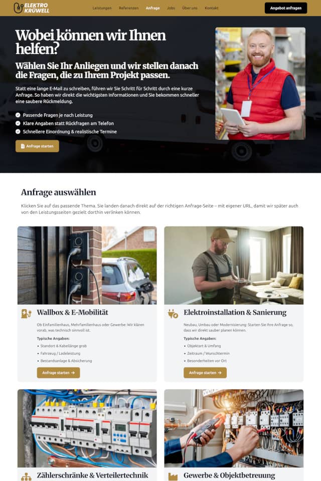 Demoprojekt für Elektrobetrieb Anfrageseite