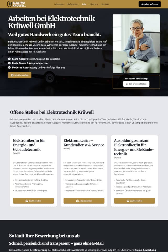 Demoprojekt für Elektrobetrieb Karriereseite